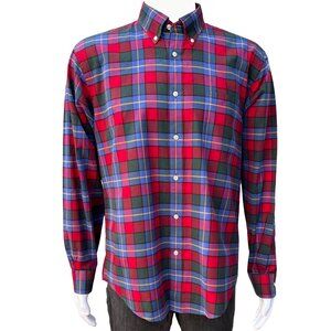 New Men's Lands' End Traditional Fit Red & Blue Plaid Casual Business Shirt - L